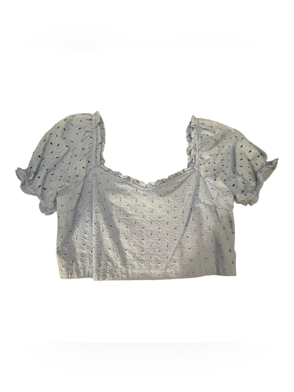 Cabana By Crown & Ivy Light Blue Eyelet Puff Sleeve Crop Top